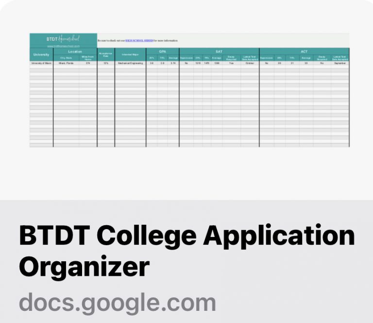 FREE College Application Organizer BTDT Homeschool