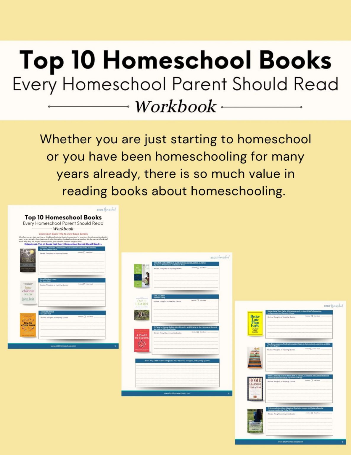 Free Companion Workbook to the Top 10 Homeschool Books for Every Parent