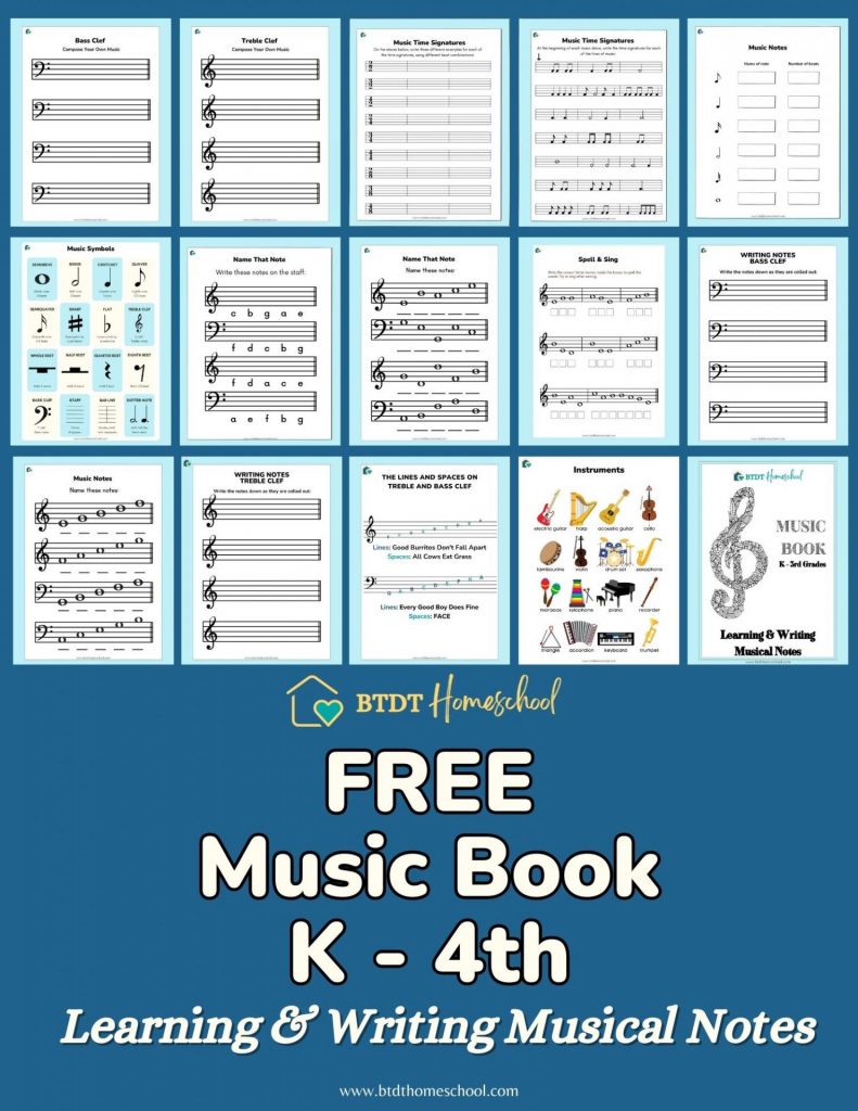 FREE Music Book-Learning and Writing Musical Notes (K-4th)
